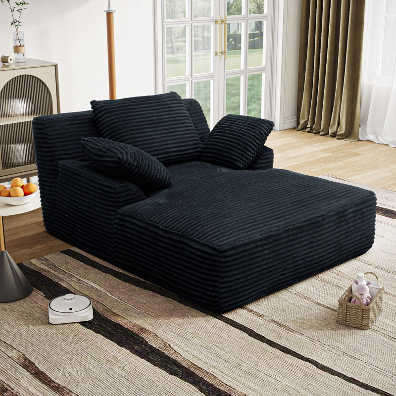 Chaise longue de 51 po pour l'intérieur, surdimensionné en velours côtelé moelleux, fauteuil de lecture à assise profonde pour le salon, aucun assemblage requis, noir