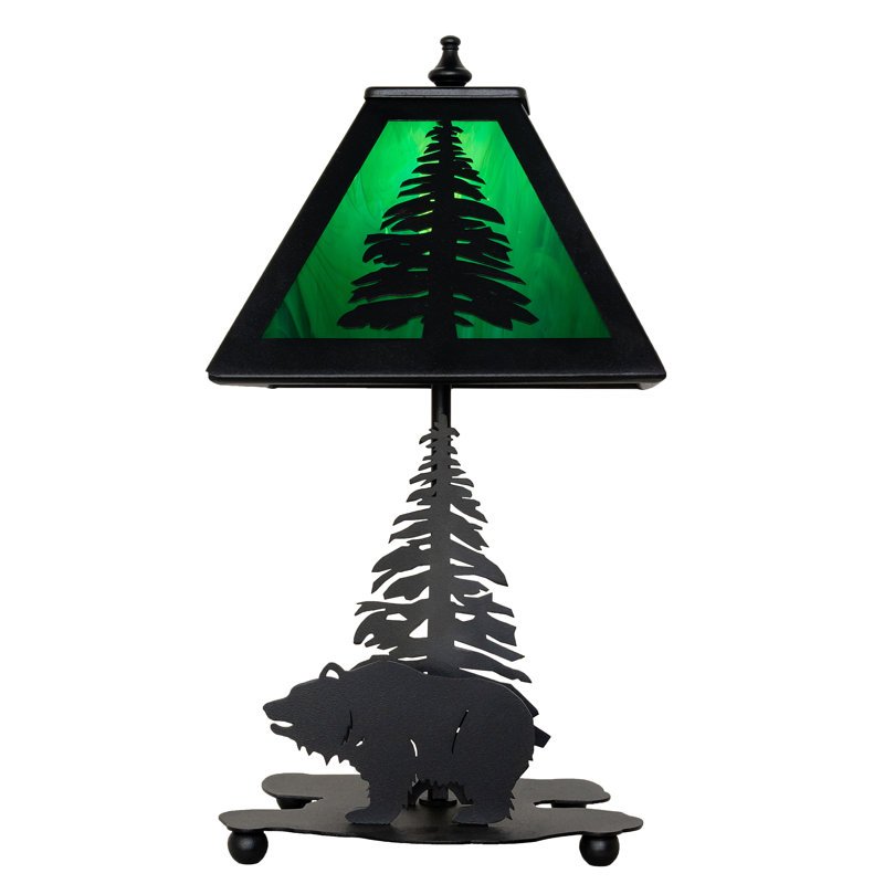 Lone Grizzly Bear Table Lamp, Emerald Green