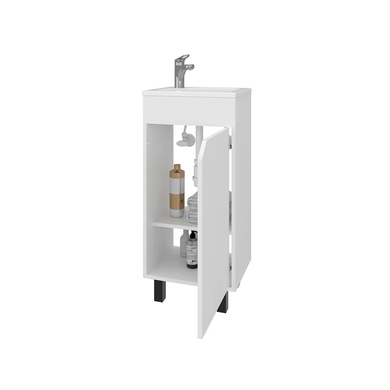 Meuble-lavabo avec lavabo et robinet intégrés, Blanc