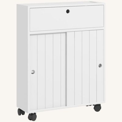 Toilet Paper Cabinet, Slim Bathroom Cabinet with 4 Rolling Wheels, Small Bathroom Storage Cabinet