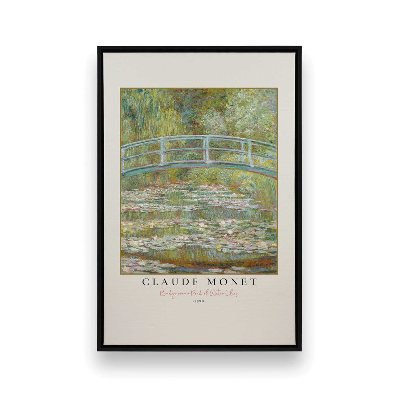 Pont sur un étang de nénuphars par Monet, Cadre flottant noir satiné, H 18,75 po x l 12,75 po