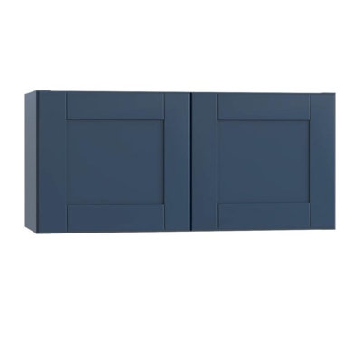 Gallery Express Mercer Assembled 33 in. W X 12 in. D X 15 in. H Wall Bridge Kitchen Cabinet w/Sft Close in Navy