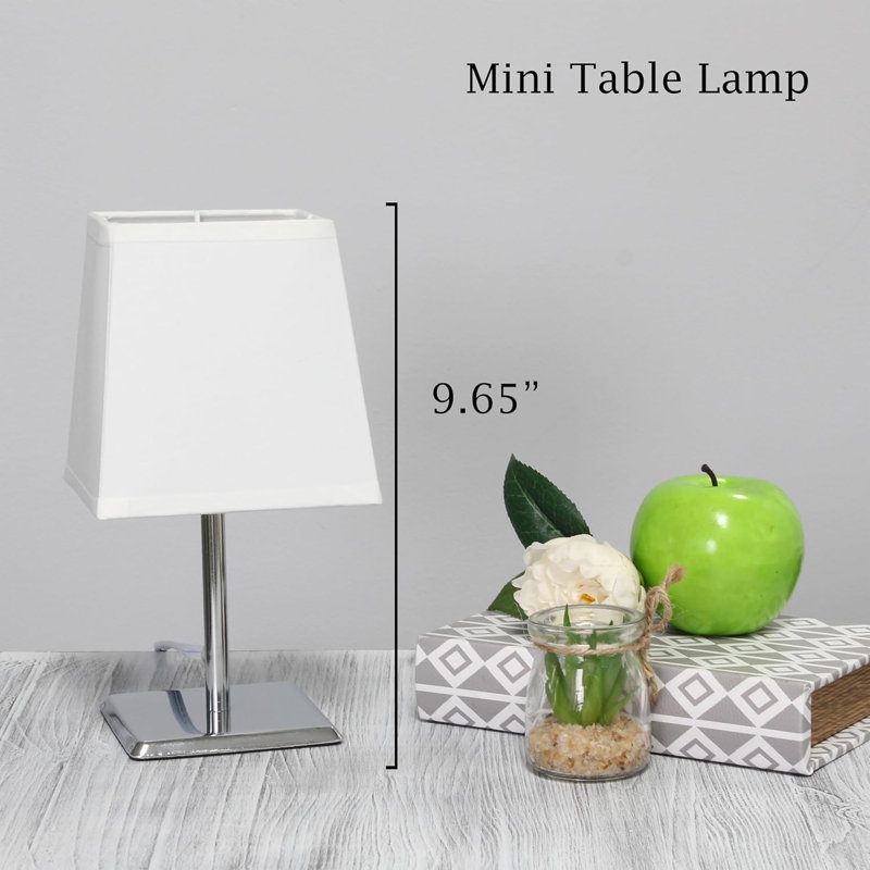  Mini lampe de table 9,65 pouces en chrome avec abat-jour en tissu Empire pour chambre ou bureau, Blanc