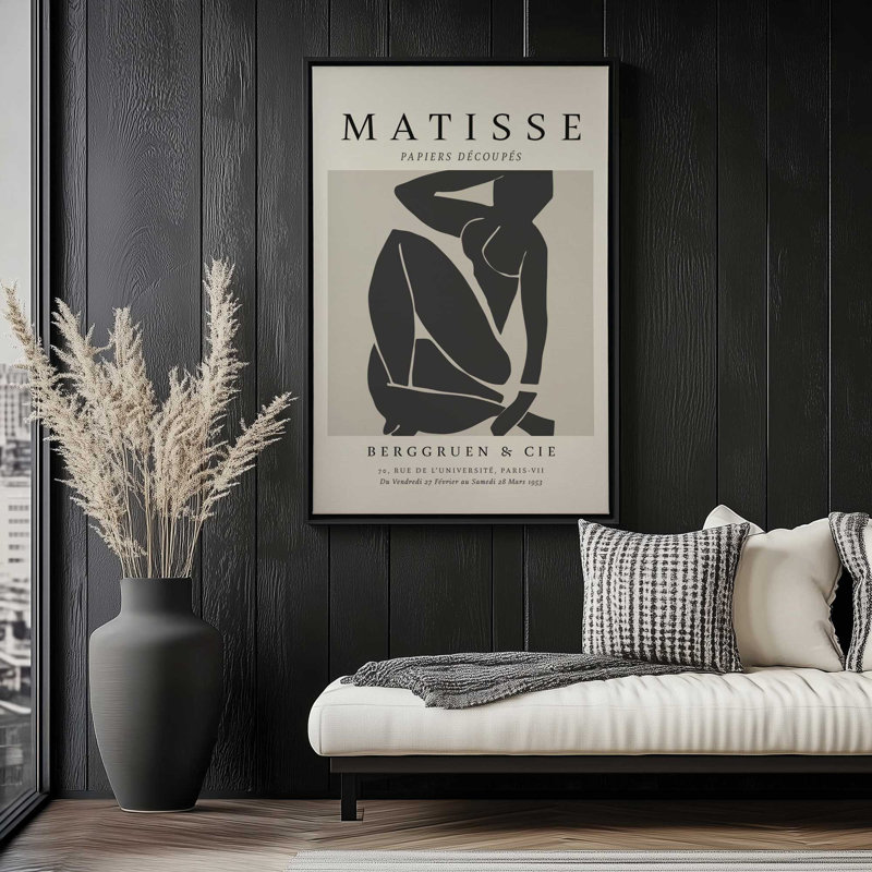 Matisse's Nude III en noir, H 30,75 po x l 20,75 po x P 1,75 po, Cadre flottant or poli