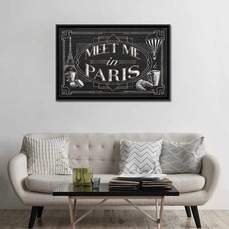 « vive paris iv », art textuel sur toile tendue, H 32 po x l 48 po x P 1,5 po, Toile avec cadre noir, Pas de tapis