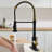 Automatic Smart Kitchen Faucet - Touchless With Motion Sensor, Hands , Black + Gold, Contemporary, Stainless Steel, Ceramic Filler Sink Pull-Down ,
