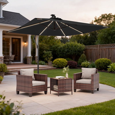 8.2' Solar LED Offset Umbrella with 8 Light Strips & Foldable Handle, Patio Outdoor Umbrella