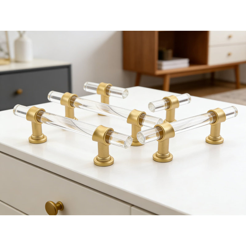 Paquet de 10 poignées d'armoire en acrylique avec finition dorée, espacement des trous de centre à centre de 3 pouces pour les tiroirs, les commodes et les armoires de cuisine