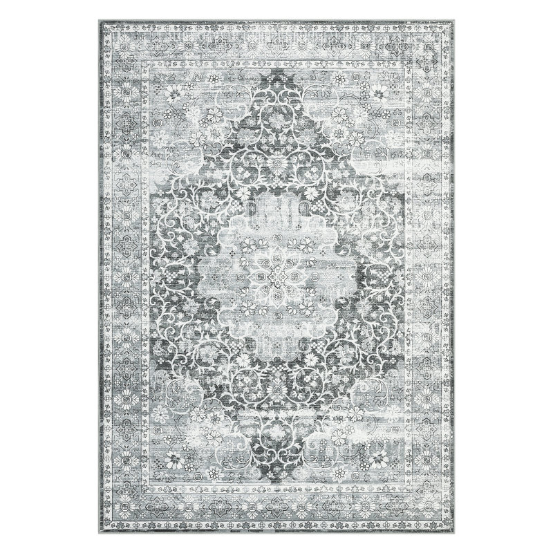 Oriental Machine Washable Rug with Rubber Backing for Living Room Floral Non-Slip Area Rug Vintage Indoor Carpet Non-Shedding Rug for Bedroom Dining Room Hallway Kitchen Office Playroom Nursery