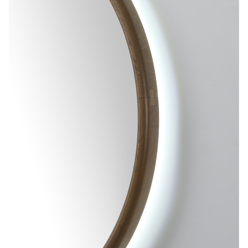 Miroir anti-buée en chêne naturel Veener, Chêne pacane, 29,52 po x 29,52 po, Rond