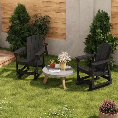 Fauteuil oscillant d'extérieur Hdpe toutes saisons, balançoires de véranda robustes avec grain de bois réaliste, mouvement silencieux et fluide pour le patio, le jardin et la pelouse, noir (ensemble de 2)