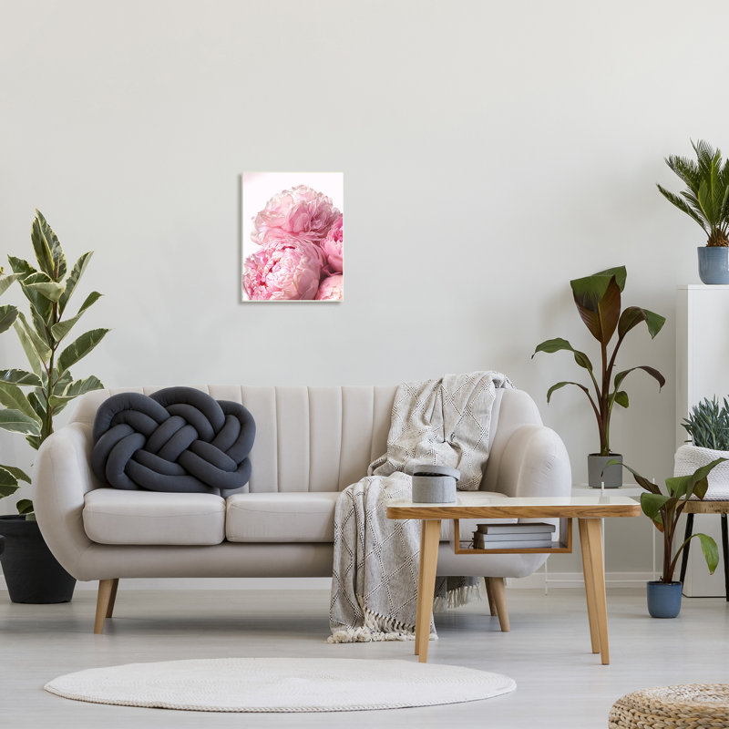 «Blush», pivoines roses et fleurs sur fond blanc, art mural Ziwei Li, H 19 po x l 13 po x P 0,5 po, Sans cadre