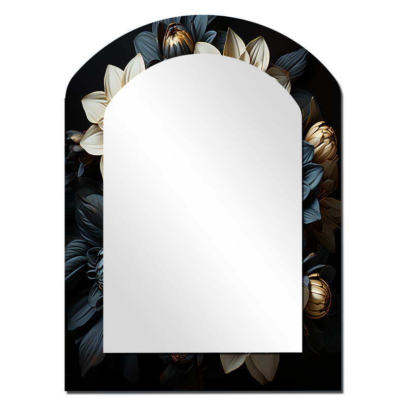 Mums Noir Black Enchantment I - miroir asymétrique Mums, miroir mural unique Blue Arch, impression sur métal, 34 po x 25 po