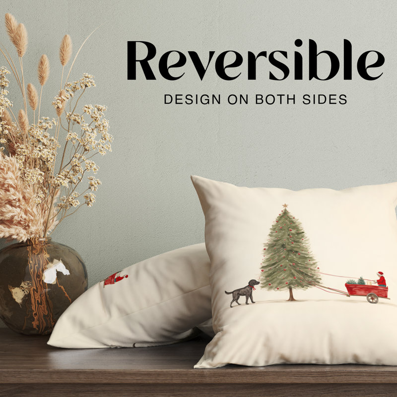 Housse de coussin Christmas Tree Hunt, H 16 po x l 16 po, Crème, crème