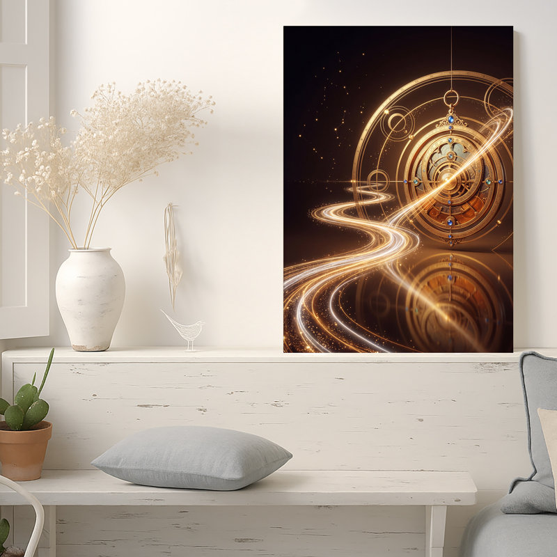 Art mural sur toile Golden Celestial Astrolabe, H 18 po x l 12 po