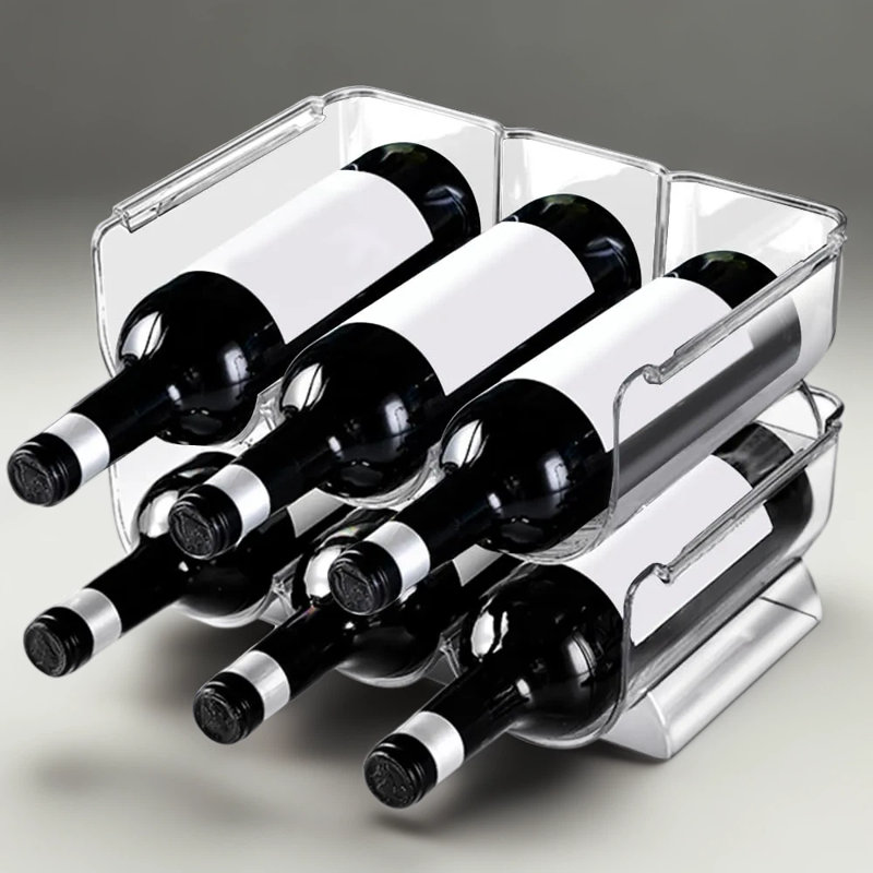 Stackable Wine Bottle Organizer Rack - Clear Plastic Storage Shelf For Kitchen Countertop, Cabinet, Refrigerator - Holds 3 Bottles Per Rack, 2-Pack