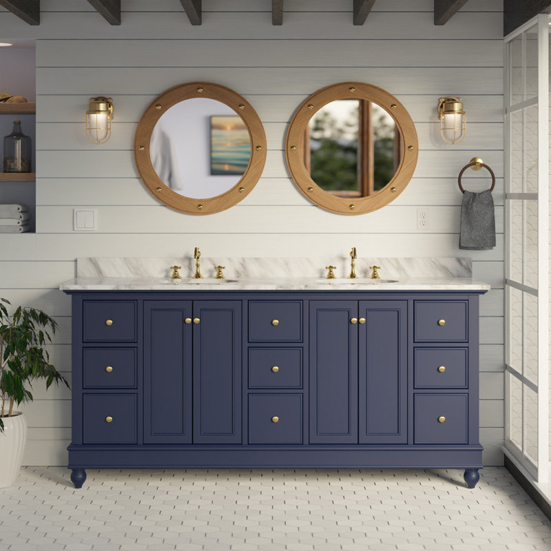 Ensemble de meuble-lavabo double 72 po Ferdinand, Bleu royal, Marbre de Carrare