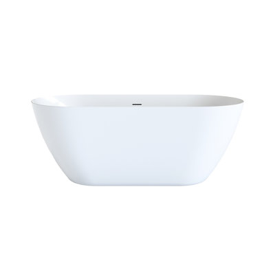 Baignoire autoportante en acrylique blanc brillant de 55 pouces, avec un design contemporain et un drainage bouché, pour une expérience de spa de salle de bain rajeunissante, bonde ergonomique à double rétention de chaleur de 55 po, confortable
