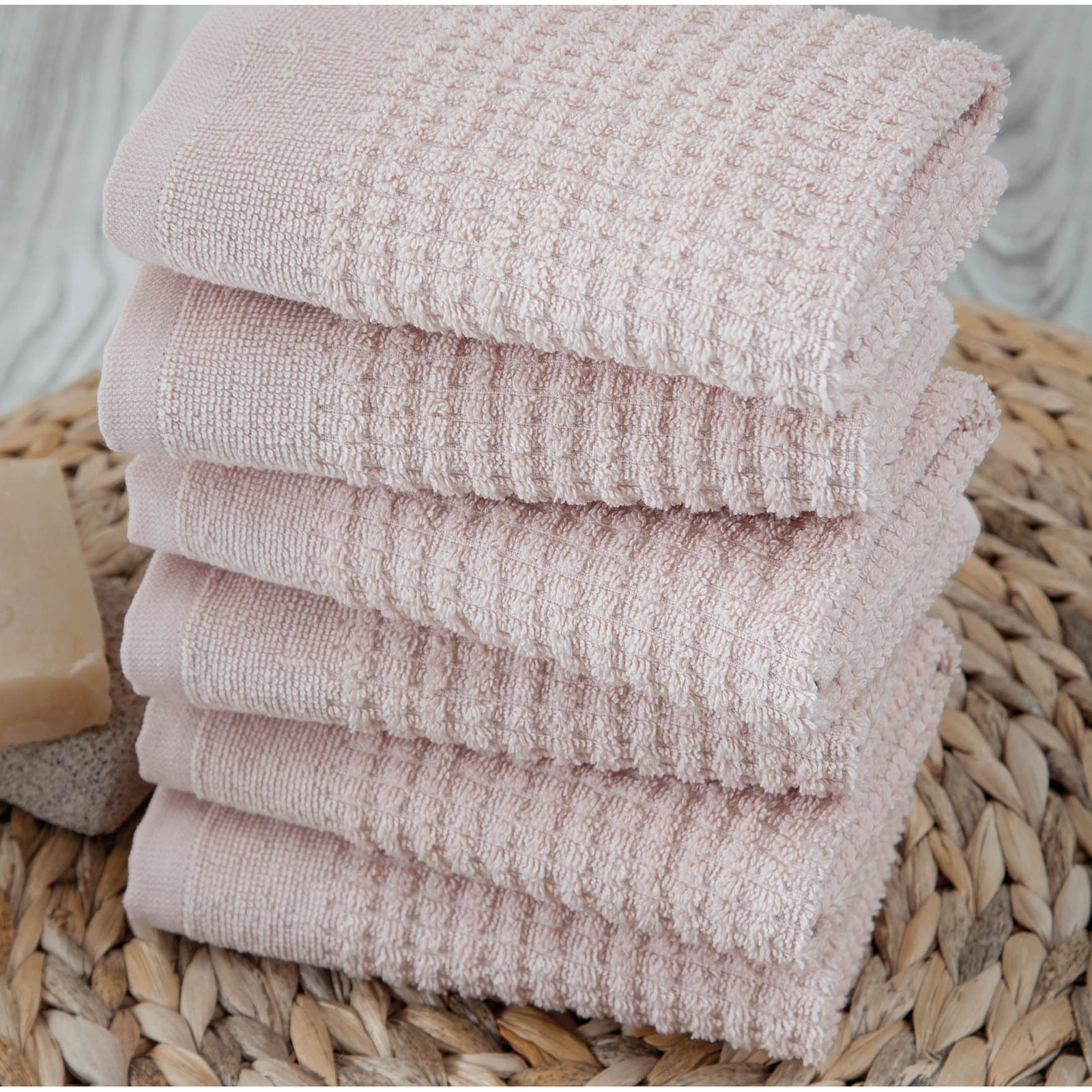 Earline 6-Piece Turkish Cotton Washcloth Set, Pink