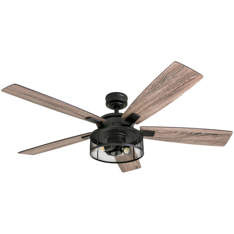 Carnegie 52" Ceiling Fan with LED Lights and Remote Included, Matte Black with Brown/Beige Blades