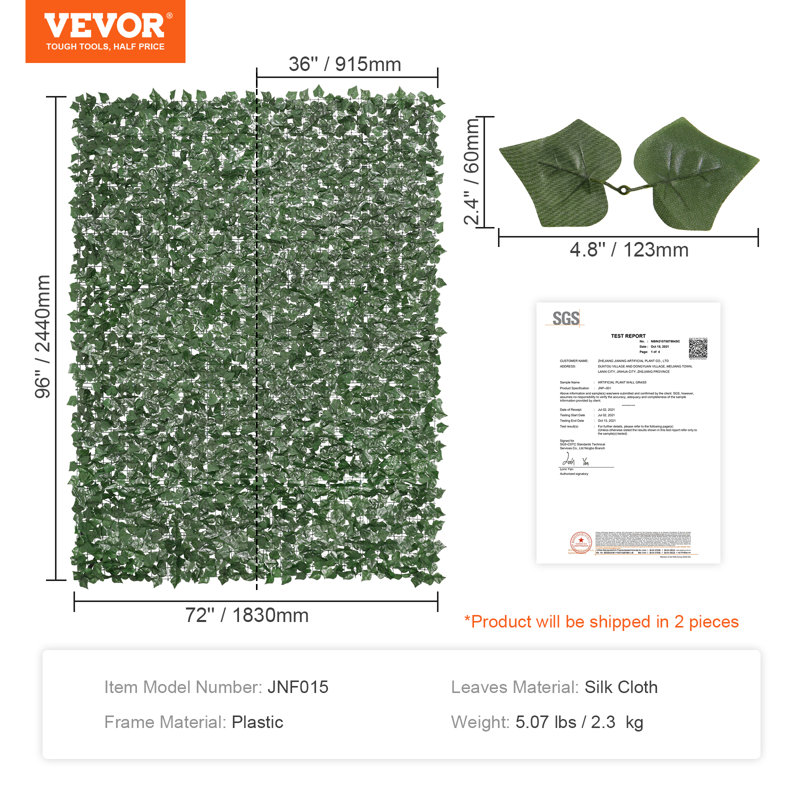 Matériau des feuilles de la clôture VEVO: tissu de soie Matériau du support: polyéthylène Matériau de la structure: plastique