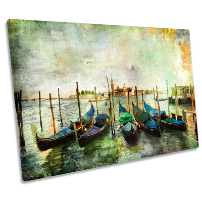 Venice Italy Gondolas Distressed - Wrapped Canvas Print