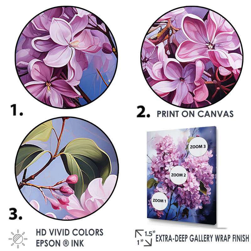 Lilas beauté dévoilé sur toile, H 40 po x l 30 po x P 1,5 po, Cadre flottant noir
