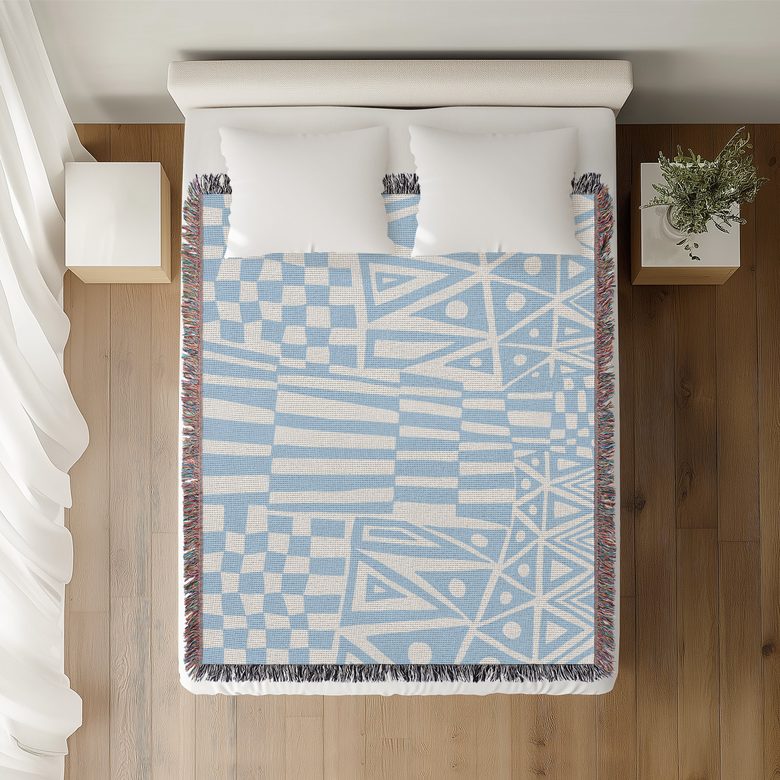 Cocodili Cotton Hand Woven Throw Blanket, 50" x 60" – Throw, Sky Blue