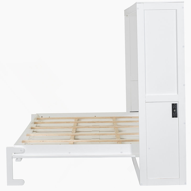 Lit escamotable double pleine grandeur, blanc, Double, Blanc