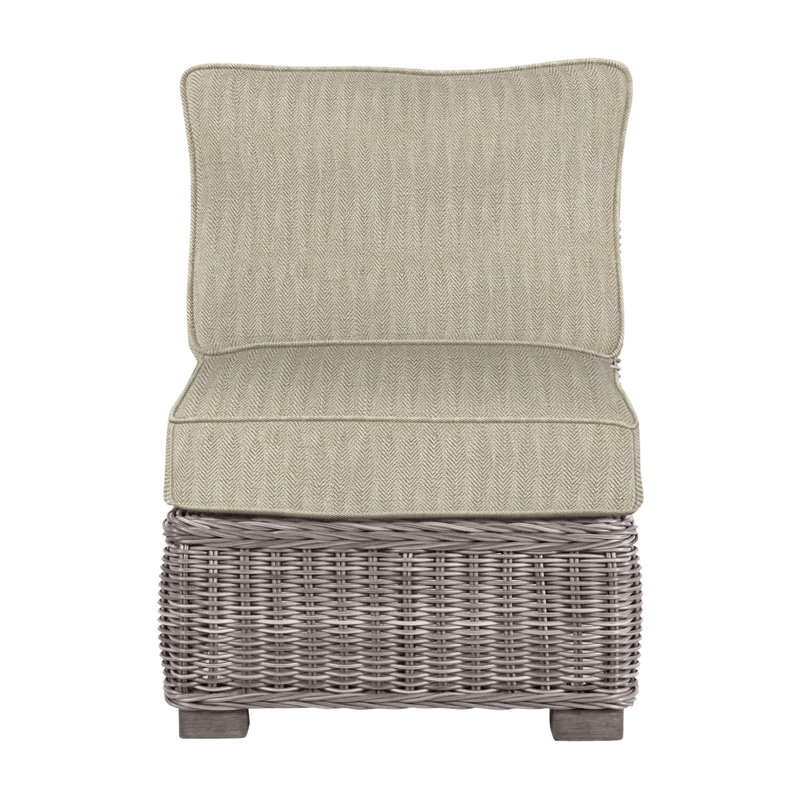 Fauteuil de chambre modulaire d'extérieur en résine tressée rustique N-Dura, Welt, Huître, Sable à chevrons