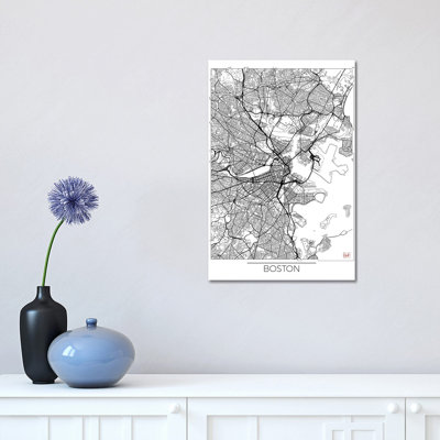 Boston Minimal Urban Blueprint Map by Hubert Roguski - Wrapped Canvas Print