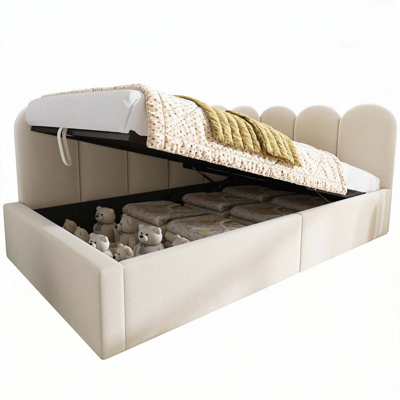 Velvet Upholstered Daybed Bed With Storage, Beige