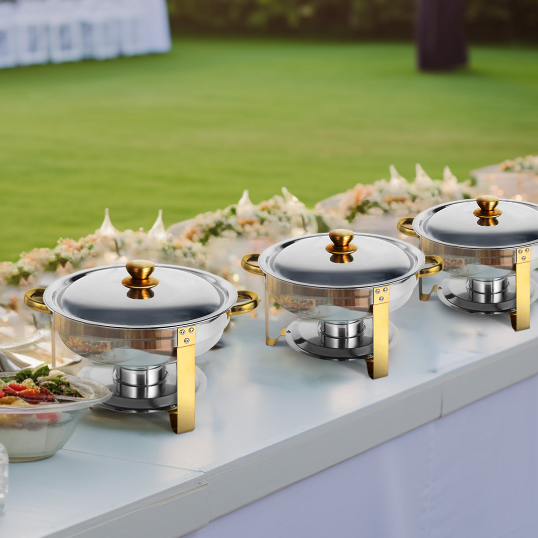 Elford 5QT Chafing Dish Buffet Set, Round Stainless Steel Chafer for Catering (Set of 2) The Party Aisle™ Color: Gold