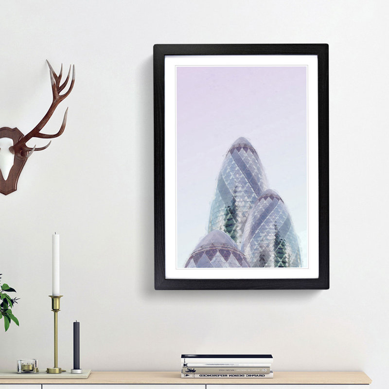 The Gherkin in London in Abstract - Picture Frame Graphic Art Print, 36cm H x 27cm W x 2cm D, Black Framed