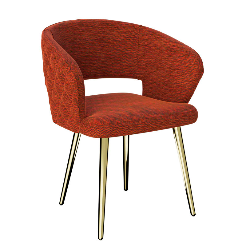 Ginnie 19.09'' H Tufted Fabric Upholstered Side Chair, Orange, Gold