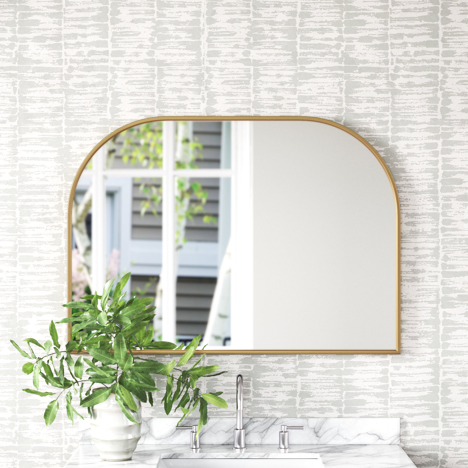 Sabine Metal Wide Arch Wall Mirror, Brass, 34" x 36"