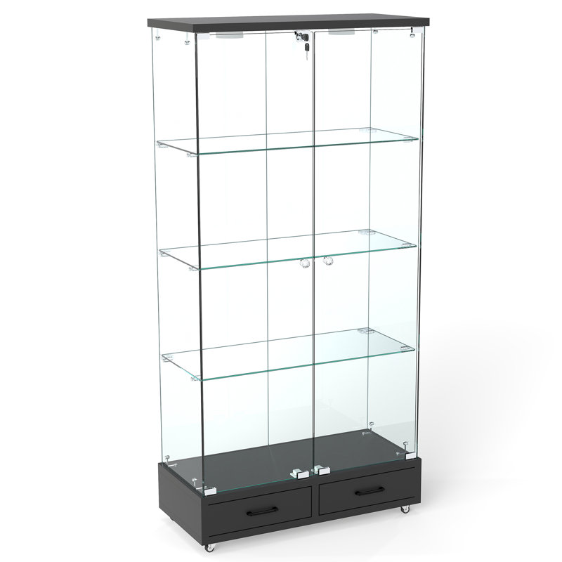 Vitrine en verre H 65,8 po Hollandale, bibliothèque avec DEL 13 couleurs et 2 tiroirs, Noir