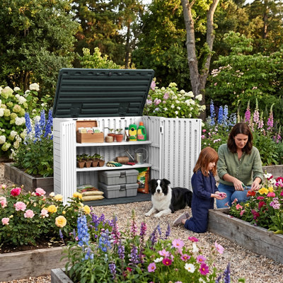 Altibloom 41.5 in resin horizontal storage shed, 50.1 in wide, with 2 shelves