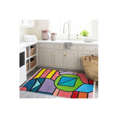 Paris Collection Multicolor Graffiti Look Shapes Modern Decorative Machine Washable Rug