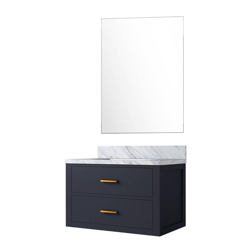 Bleu 30 po L x P 22 po. Meuble-lavabo simple avec comptoir en marbre et miroir à fermeture douce 28 po, bois, avec comptoir et remplissage