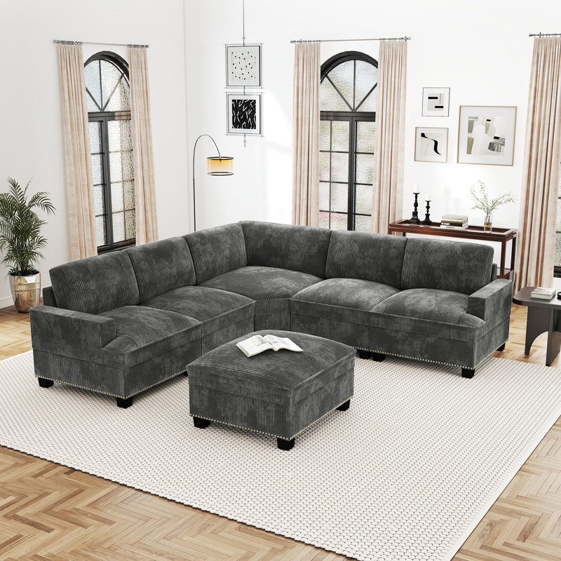 Canapé modulaire rembourré modulaire en velours côtelé avec repose-pieds Cloud, H 36 po x l 99 po x P 99 po