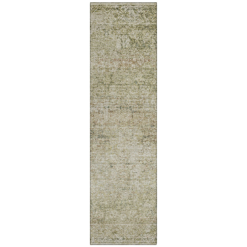 Machine Washable Indoor/Outdoor Xhevrie Sage Rug, Runner 2'3" x 7'6"