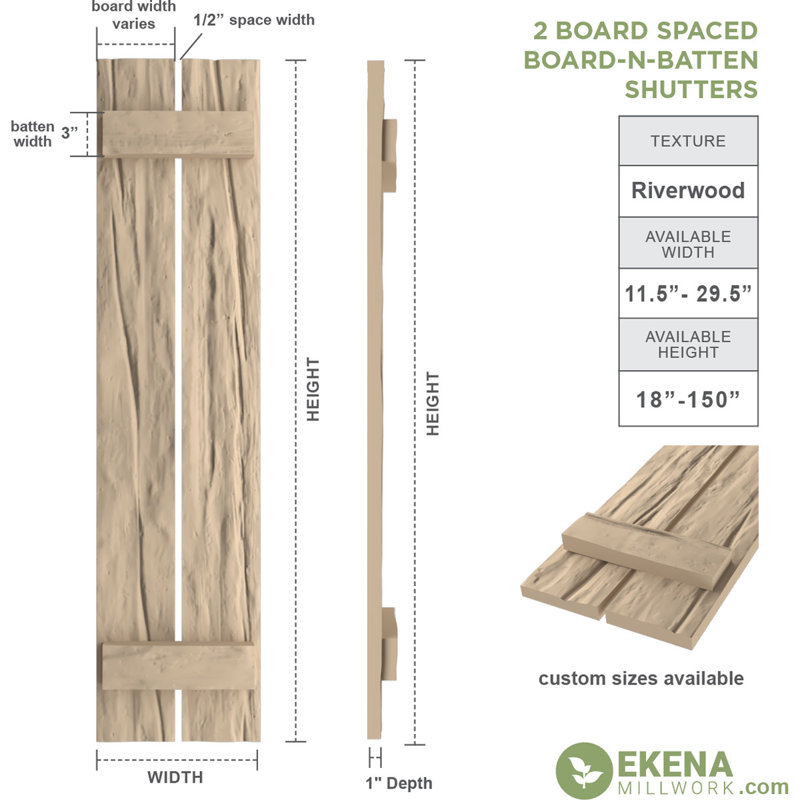 Volets en faux bois rustique à deux planches espacées (par paire), H 72 po x l 11,5 po x P 1 po, 11"