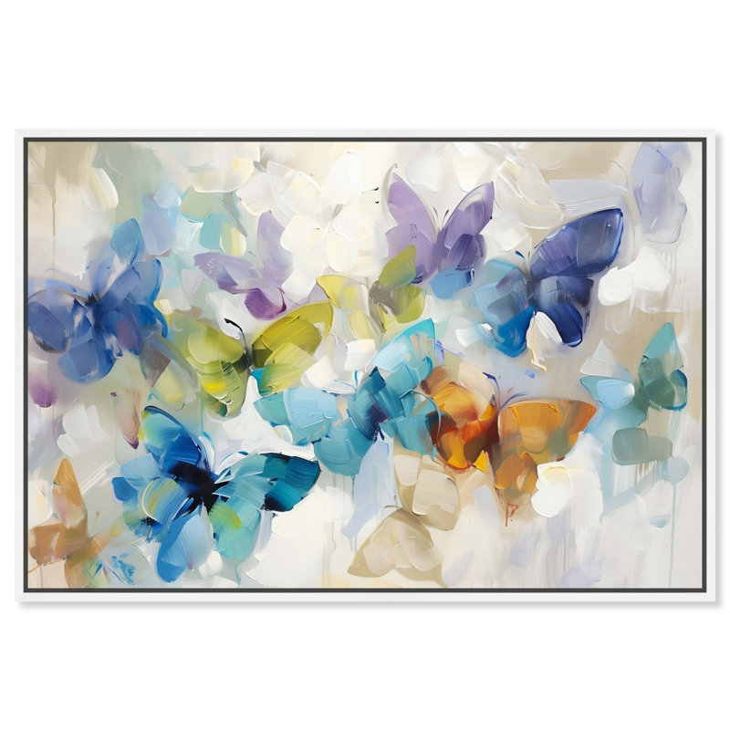 Papillons en vol, Cadre blanc, H 25 po x l 37 po