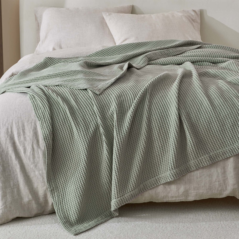 Couverture 100% coton tissé gaufré, Simple, Eucalyptus