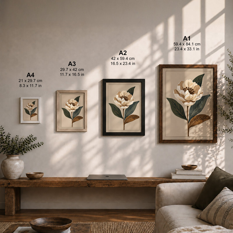 Pale Study Botanical - Framed Print, A2 - 59.4 x 42.0 cm, Black