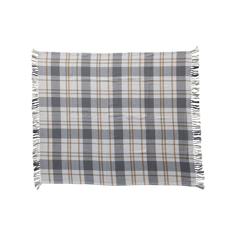 Plaid Brushed Cotton Flannel Throw With Fringe