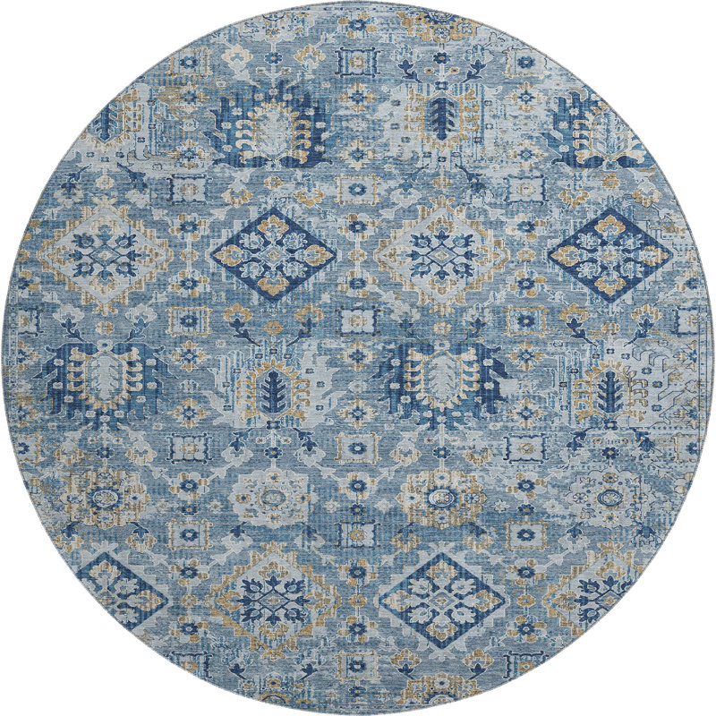 Premium Machine Washable Ariel Global Rug, Round 8'