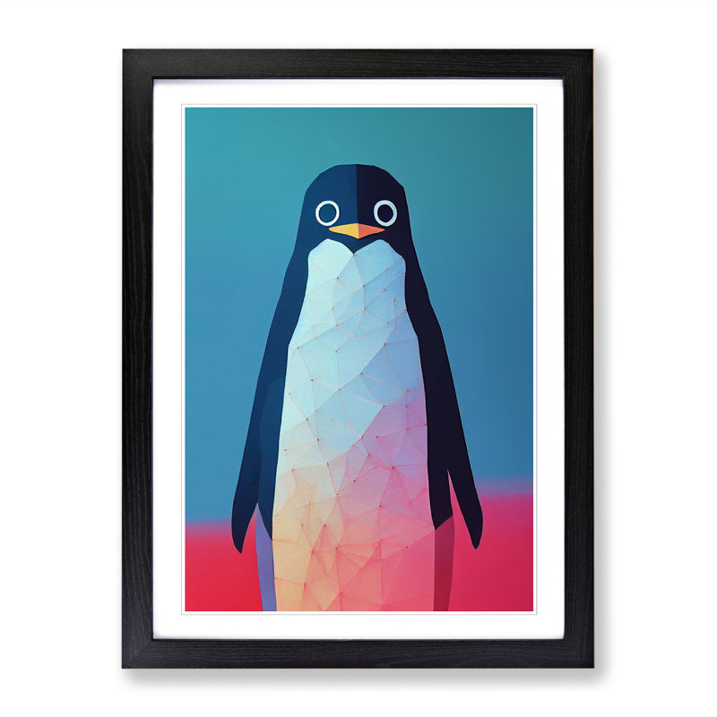 Penguin Painting Hypreprism - Single Picture Frame Print, 46cm H x 34cm W x 2cm D, Black