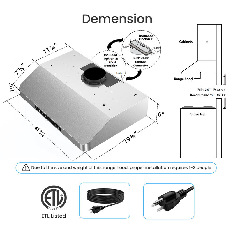 42'' 600 CFM Ducted Under Cabinet Range Hood With Intelligent Gesture Control